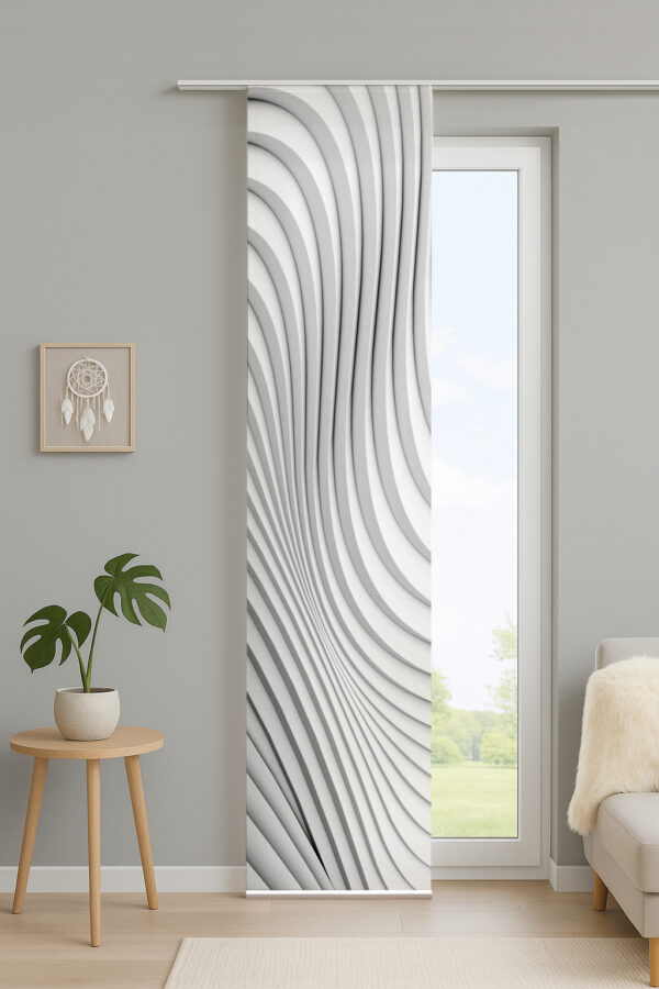 Schiebevorhang Zaria 84485-0301 grau, Serie Home Wohnideen, Dekostoff in Seidenoptik, blickdicht, mit Digitaldruck: vertikales Wellendekor über die gesamte Vorhangfläche, feinste Grauabstufungen erzeugen die 3D-Optik