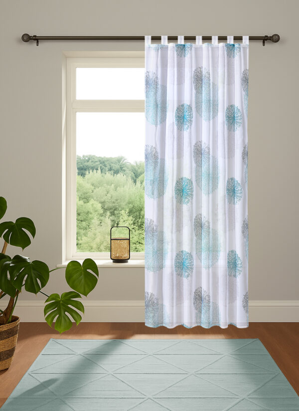 Schlaufenschal Rawlins 49039 salbei, Fertigschal mit praktischer Schlaufenaufhängung, attraktives Druckmotiv auf weissem Grund, transparenter Voile