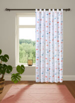 Schlaufenschal Effie 49042 terra, Fertigschal aus transparentem Voile, farbiges Punktemotiv vertikal auf weissem Grund