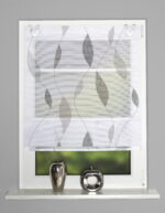 Magnetrollo Paolo 91087 stein, Bambus-Optik, bedruckt, halbtransparent, für Fenster und Türen; abstrakte Bätterranke, vertikale Wellen, Grautöne auf weissem Grund