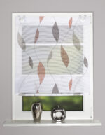 Magnetrollo Paolo 91087-8707 terra, Bambus-Optik, bedruckt, halbtransparent, für Fenster und Türen; abstrakte Bätterranke, vertikale Wellen, terra auf weissem Grund