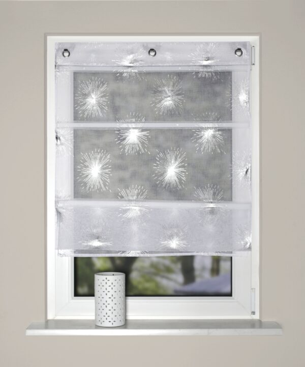 Magnetrollo Felisha 93202-1707 , halbtransparenter Batist in Leinenoptik, weiss, mit Funken-Motiv in Foliendruck silber