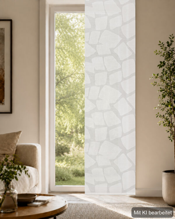 Schiebevorhang Tanika 87496-1001, Serie Home Wohnideen, halbtransparentes Scherli-Gewebe abstraktes Muster aus fließenden, dynamischen Formen, wollweiss
